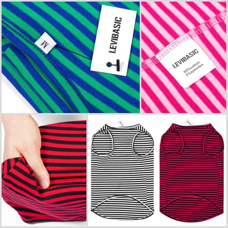 LEVIBASIC Dog Shirts Cotton Striped T-Shirts, Breathable Basic Vest for Puppy and Cat, Super Soft Stretchable Doggy Tee Tank Top Sleeveless, Fashion & Cute Color for Boys and Girls (XL, Black+Red) - Image 2